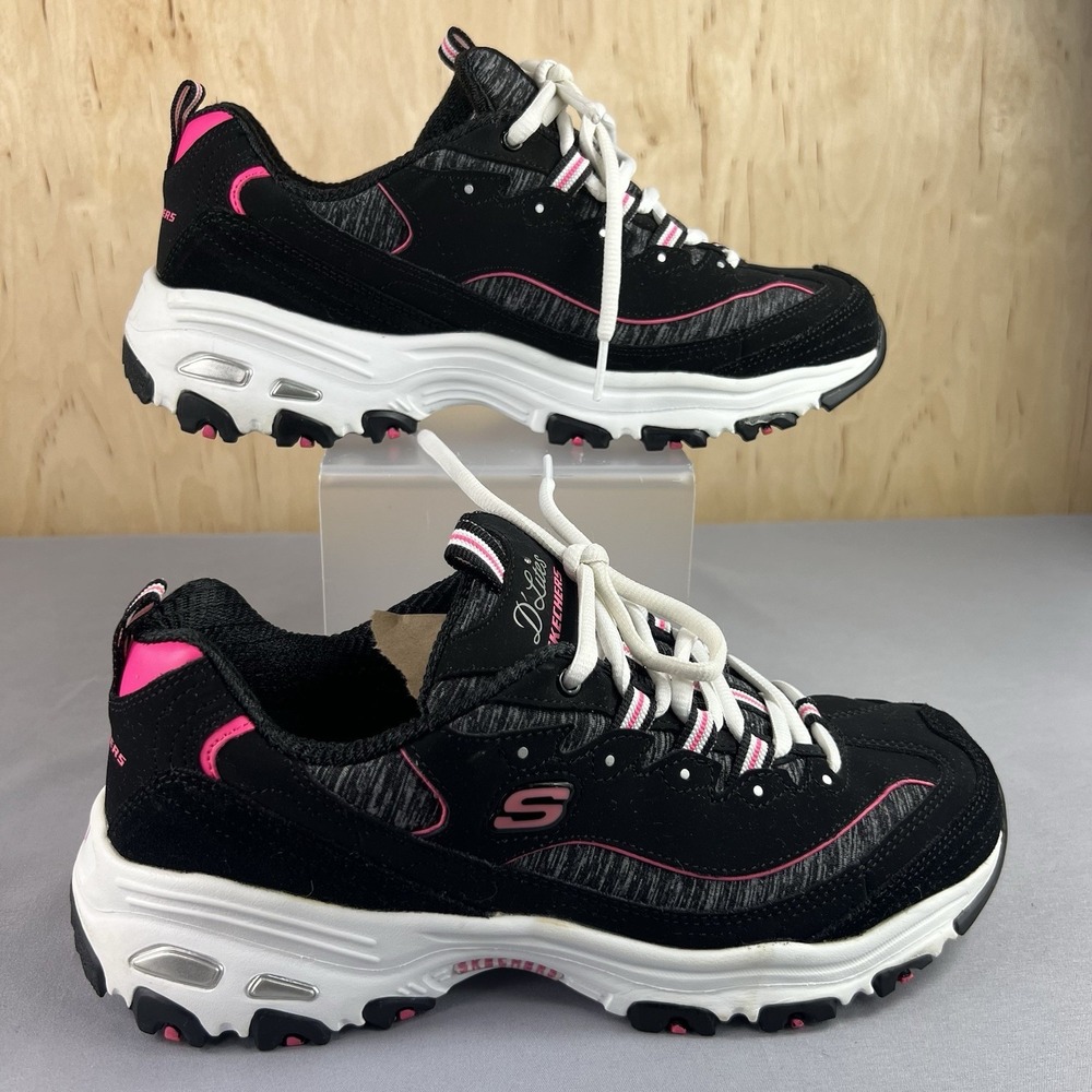 Skechers D'Lites Centennial Women's Size 8.5 Black White Pink Sneakers 11936